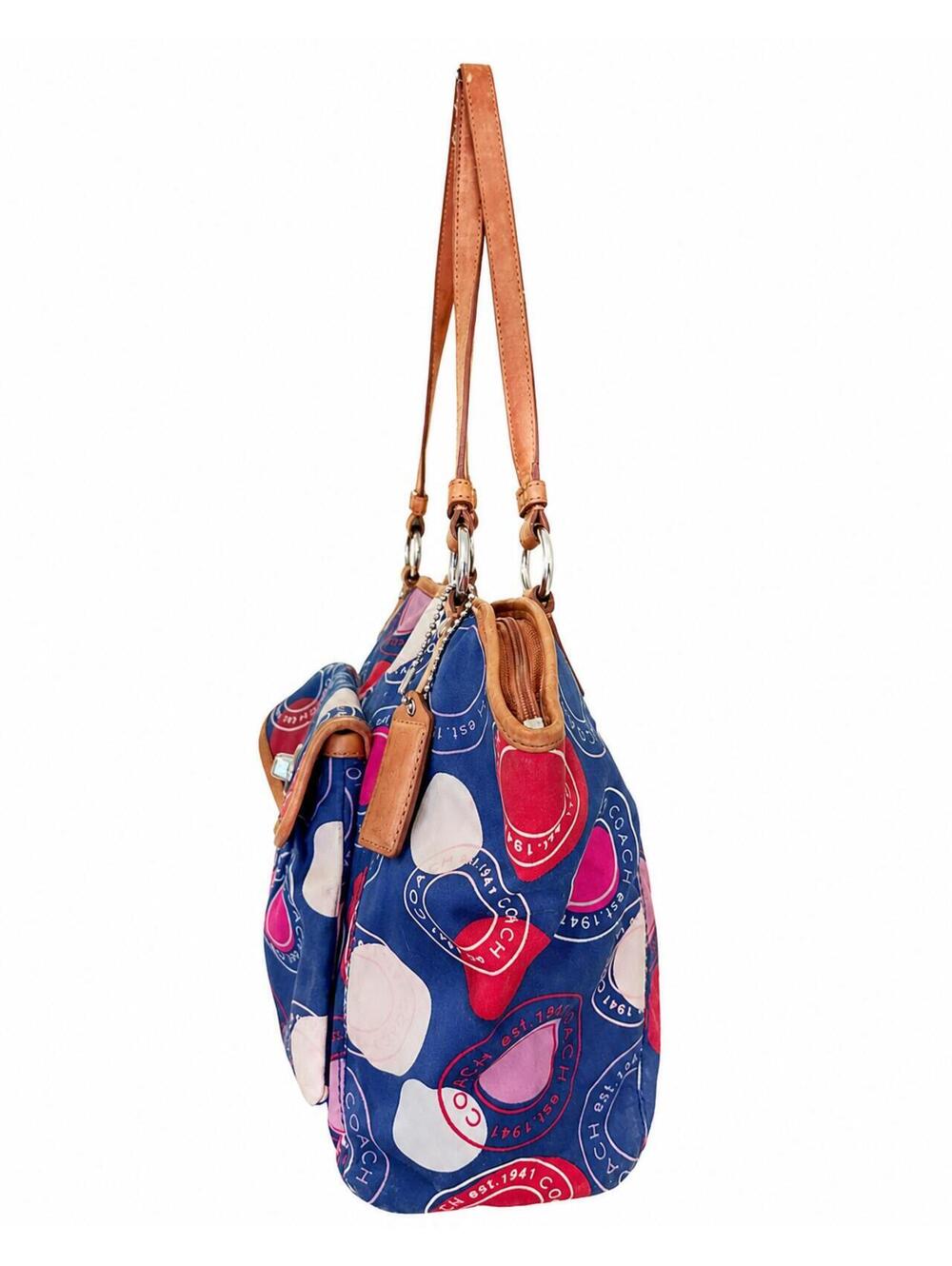 Coach Polka Dot Leah Tote Shoulder Bag Blue Multicolor F14667 - Picture 6 of 10